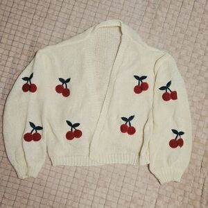 Cherry Embroidered Cream Sweater